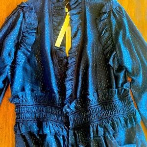 Johnathan Simkhai blue silk blouse with drawstring waist size L